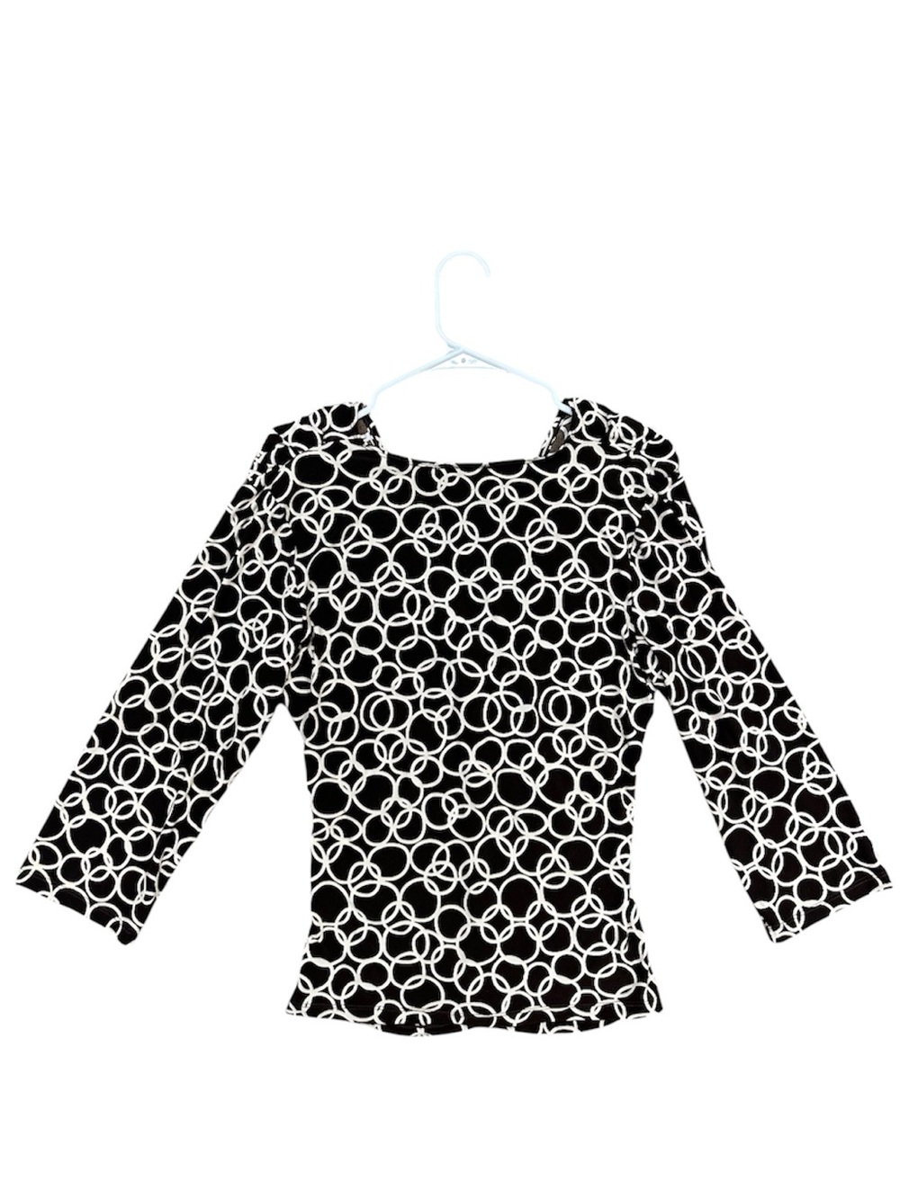 AB Studio Women’s Large Brown White Geometric Buckle Ruched Stretch Top USA - Picture 5 of 8